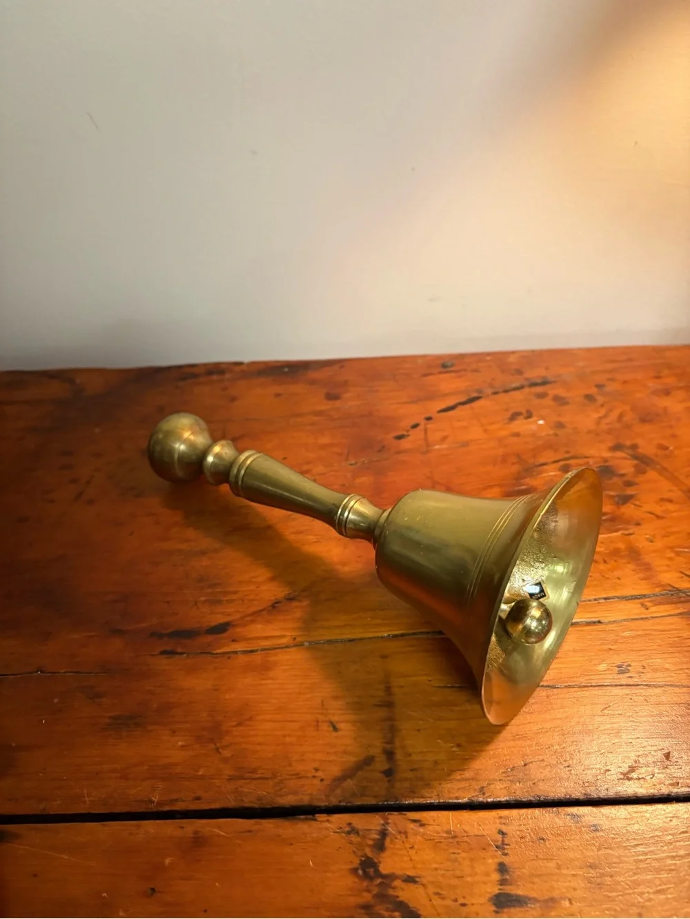 Vintage Brass Hand Bell - Polished Gold Tone 8” Rustic Charm Collectible